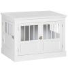 Wooden Dog Crate End Table, White, Triple Doors, Steel Tubes, for Small Dogs