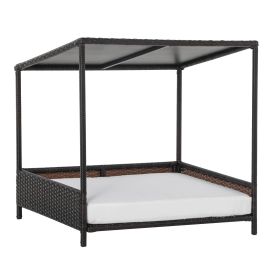 Wicker Dog House Raised Rattan Pet Sofa with Cushion for Indoor Outdoor Brown