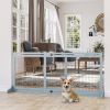 Freestanding Pet Gate Extra Wide 72" W x 27.25" H Adjustable Dog Cat Fence Blue Gray