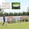 Large Outdoor Dog Kennel with 2 Rooms, Rotating & Adjustable Height Bowls, Waterproof & UV-Resistant Canopy