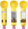 Portable 4-in-1 Pet Water Bottle With Food Storage, Poop Bag Dispenser, and Spoon. 300ml Capacity. Available In Yellow, Pink, Green, and Other Colors.