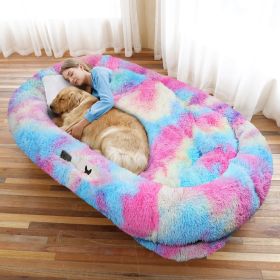 Human Dog Bed, Large Size Fits You and Pets, Washable Faux Fur Dog Bed for People Doze Off, Napping Orthopedic Dog Bed, Present Plump Pillow, Blanket (Color: Rainbow, size: 6XL(71"L x 45"W x 12"Th))