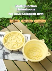 3-in-1 Pet Travel Collapsible Bowl Foldable Slow-Feeder With Strong Suction Cups  Portable Silicone Dog Bowl with Hook for Hanging on Collar/Backpack (Color: Pink, size: 450ml)